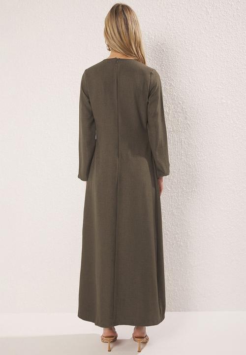Trendyol - Maxi Side tied Woven Dress - Khaki