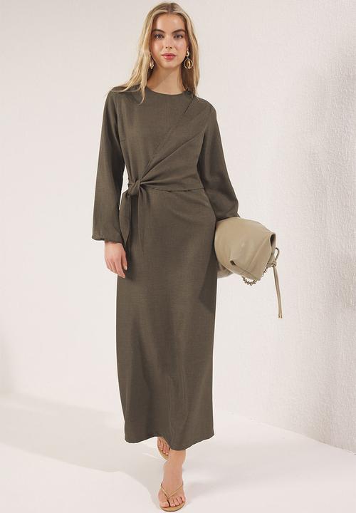 Trendyol - Maxi Side tied Woven Dress - Khaki