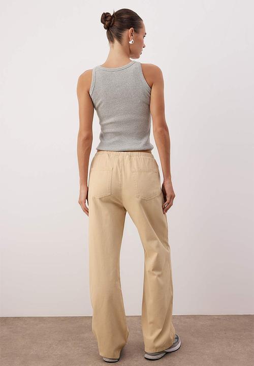 Trendyol - High Waist Wide Leg Jeans - Stone