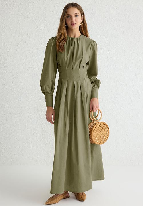 Trendyol - Maxi A line Snatched Waist Woven Dress - Khaki
