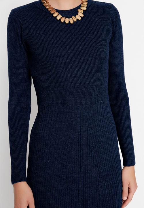 Trendyol - Midi Knit Dress - Navy Blue