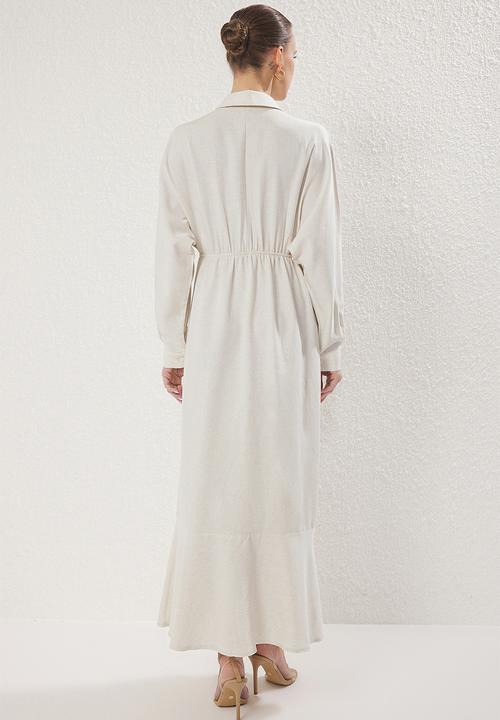 Trendyol - Maxi Woven Buttoned  Dress - Ecru
