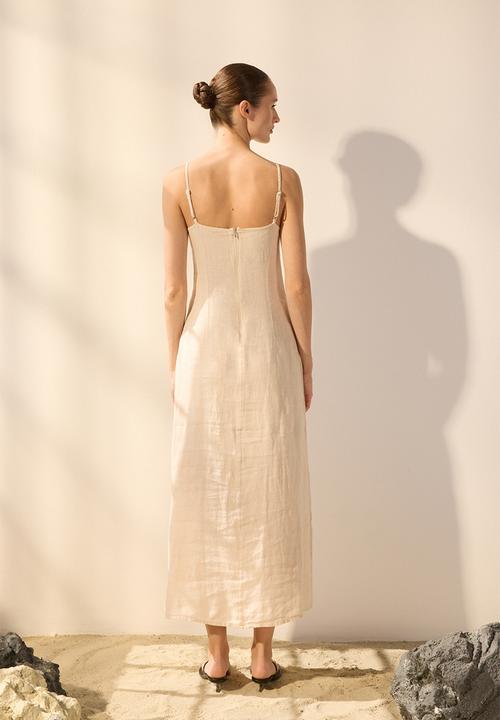 Trendyol - Midi Straight Cut Woven Dress - Beige