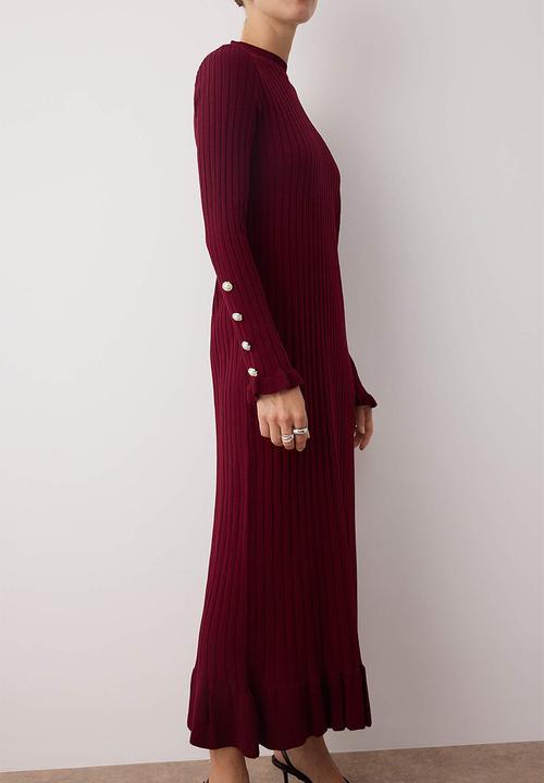 Trendyol - Maxi Straight cut knitwear Dress - Burgundy