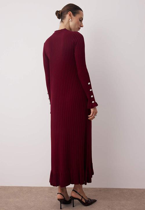Trendyol - Maxi Straight cut knitwear Dress - Burgundy
