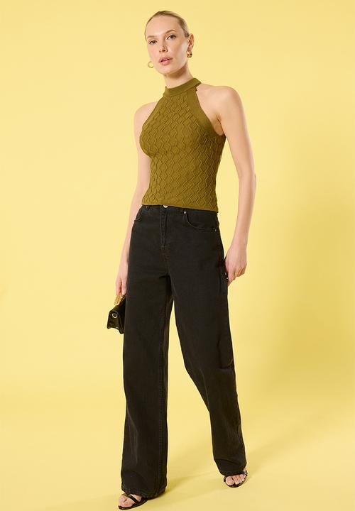 Trendyol - Halter Neck Knitwear Thin Blouse - Green