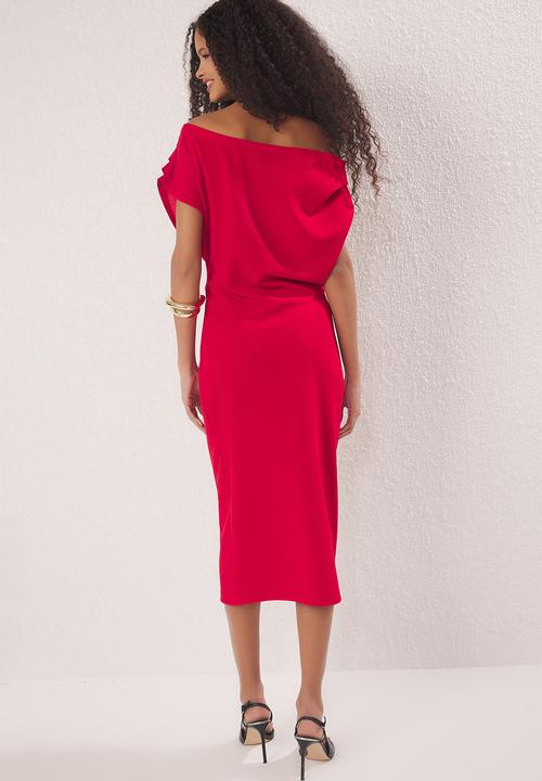 Trendyol - Midi Bodycon Knit Dress - Red