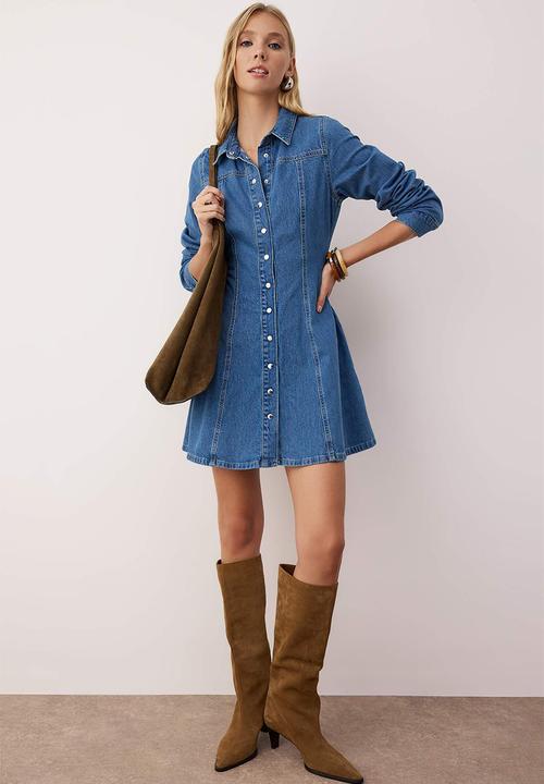 Trendyol - Mini Aline Denim Dress - Blue