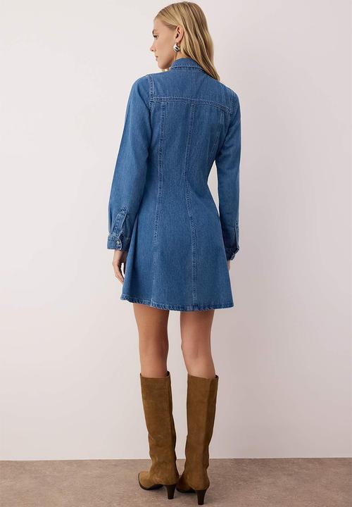 Trendyol - Mini Aline Denim Dress - Blue