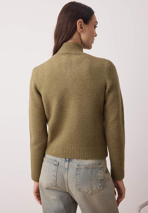 Trendyol - Zippe Stand Collar Soft Textured Knitwear Cardigan - Green