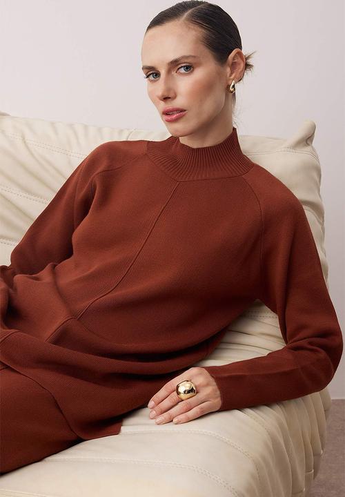 Trendyol - Slit Knitwear Bottom-Top Set - Cinnamon