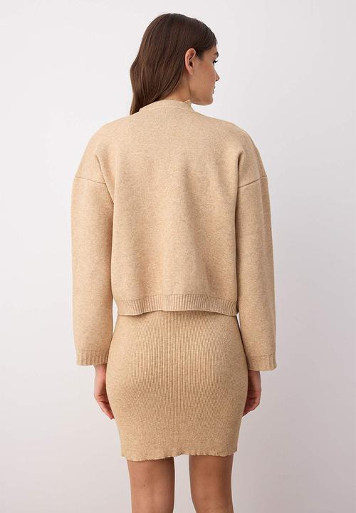 Trendyol - Mini Pencil knitwear Hight Neck Dress - Beige