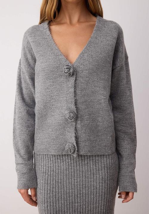 Trendyol - Midi Pencil knitwear V Neck  Dress - Grey