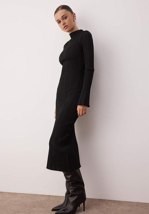 Trendyol - Midi Bodycon Knitwear Dress - Black