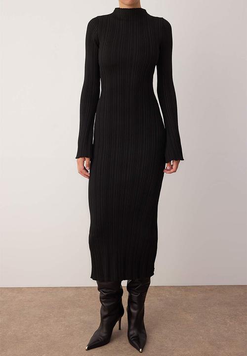 Trendyol - Midi Bodycon Knitwear Dress - Black