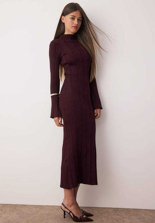 Trendyol - Midi Bodycon Knitwear Dress - Plum