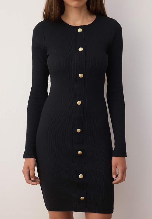 Trendyol - Mini Bodycon Knit Mock Btn Dress - Black