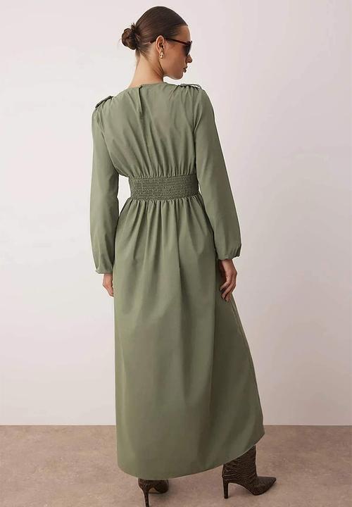 Trendyol - Maxi Gathered Waist  Woven Dress - Khaki