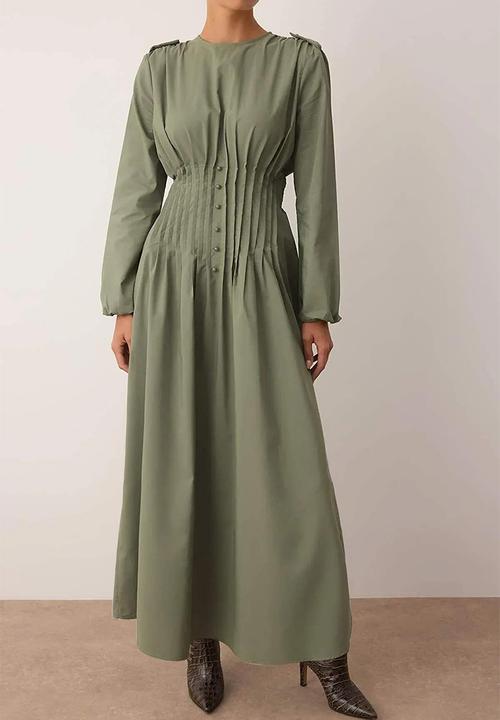 Trendyol - Maxi Gathered Waist  Woven Dress - Khaki