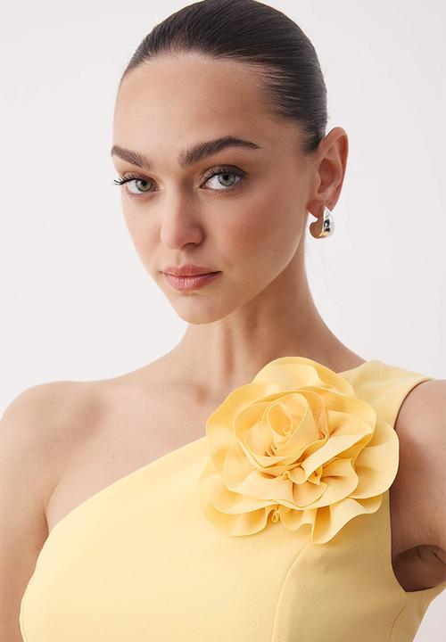 Trendyol - Mini A line One Shoulder Woven Dress - Yellow