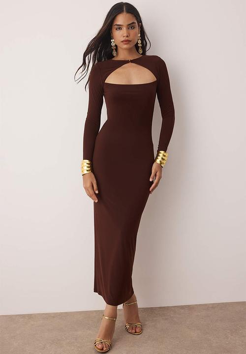 Maxi Knit Bodycon Formal Dress - Brown