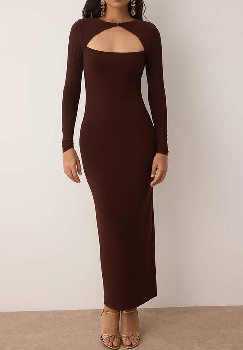 Trendyol - Maxi Knit Bodycon Formal  Dress - Brown