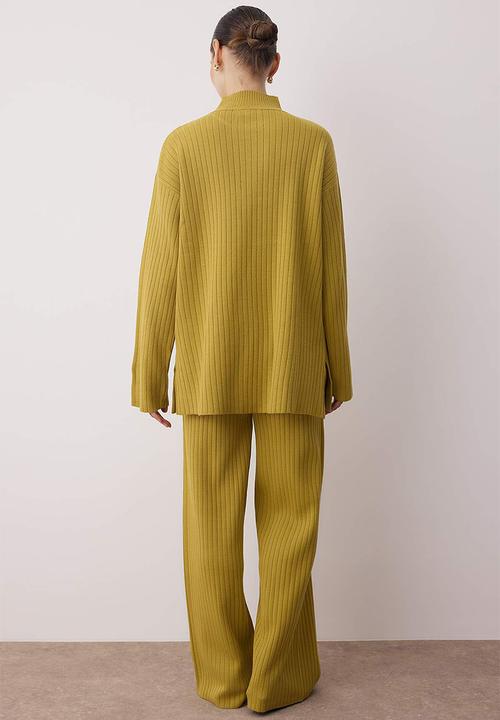 Trendyol - Gold Button Knitwear Bottom-Top Set - Oil Green