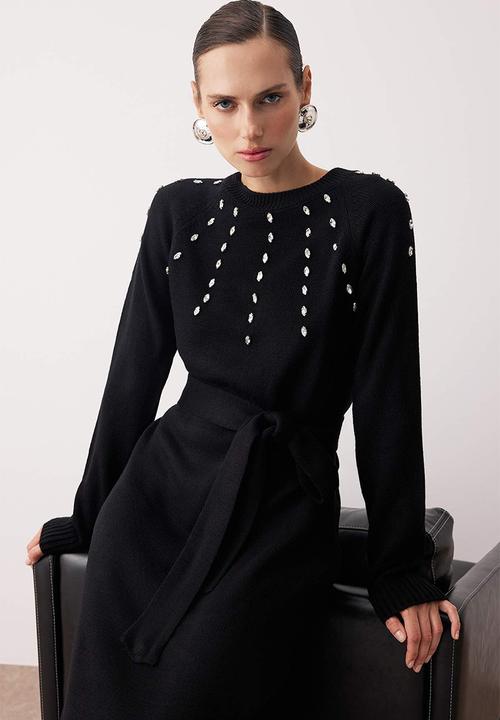 Trendyol - Maxi Round Neck Knitwear Dress - Black
