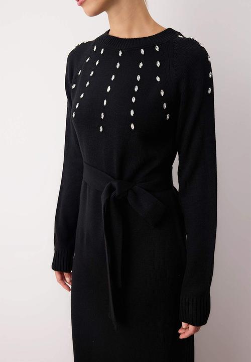 Trendyol - Maxi Round Neck Knitwear Dress - Black
