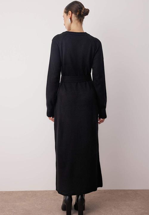 Trendyol - Maxi Round Neck Knitwear Dress - Black