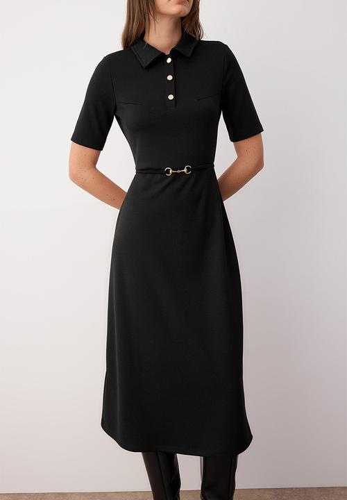 Trendyol - Midi Aline Knit Short Sleeve Dress - Black