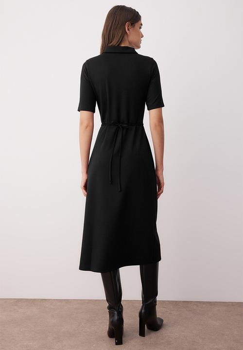 Trendyol - Midi Aline Knit Short Sleeve Dress - Black
