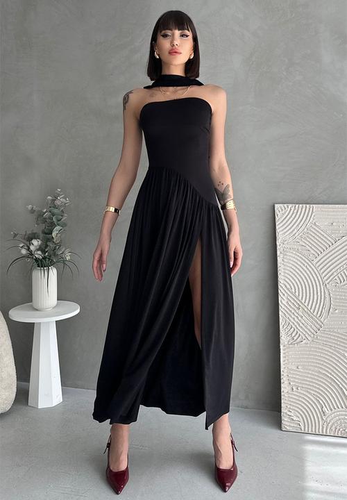 Trendyol - Maxi Woven Deep Side Slit Dress - Black