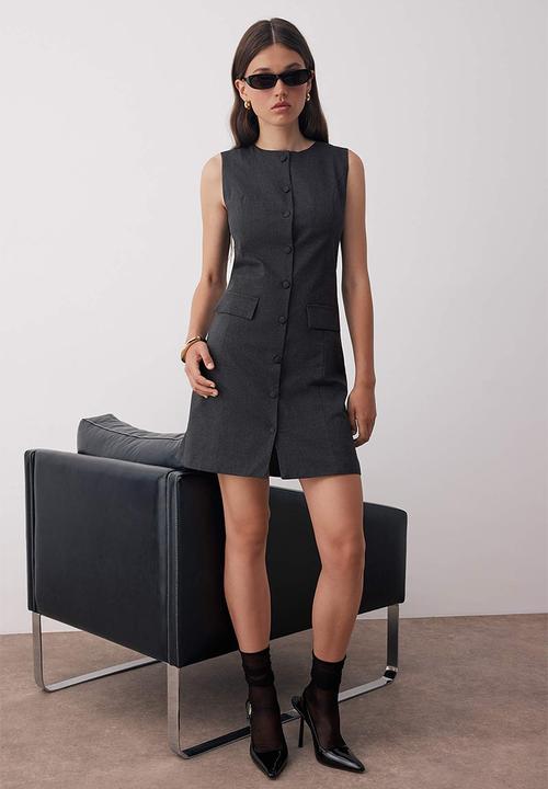 Trendyol - Mini Aline Woven Formal Dress - D-Grey