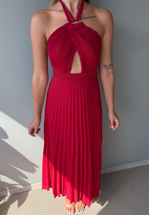 Trendyol - Maxi Woven Tied Neck Dress - Red