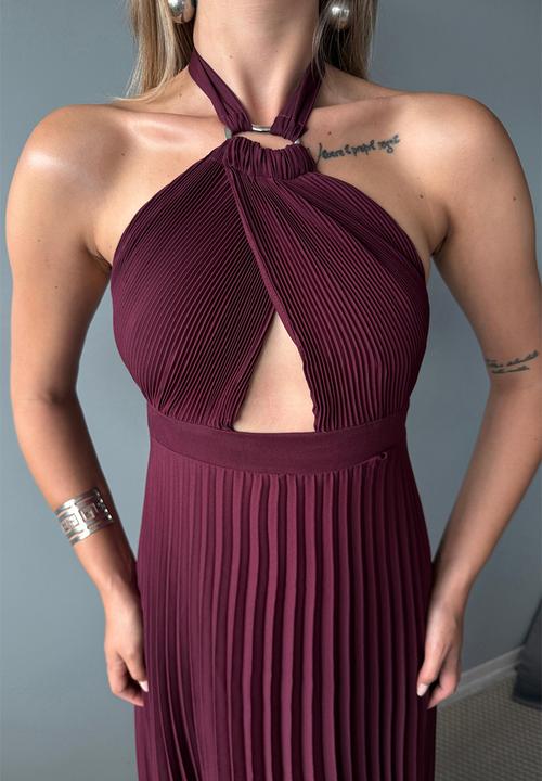 Trendyol - Maxi Woven Tied Dress - Burgundy