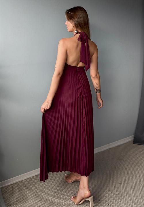 Trendyol - Maxi Woven Tied Dress - Burgundy