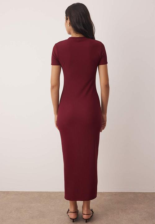 Trendyol - Midi Bodycon Knit Round Neck dress - Burg
