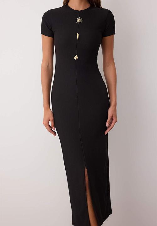 Trendyol - Midi Bodycon Knit Round Neck dress - Black