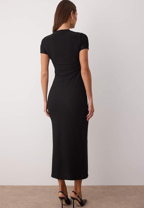 Trendyol - Midi Bodycon Knit Round Neck dress - Black
