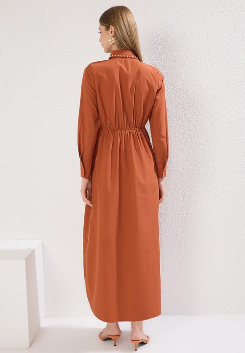 Trendyol - Maxi A line Snached Woven Dress - Brown