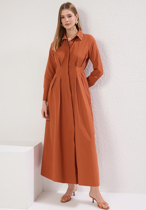 Trendyol - Maxi A line Snached Woven Dress - Brown