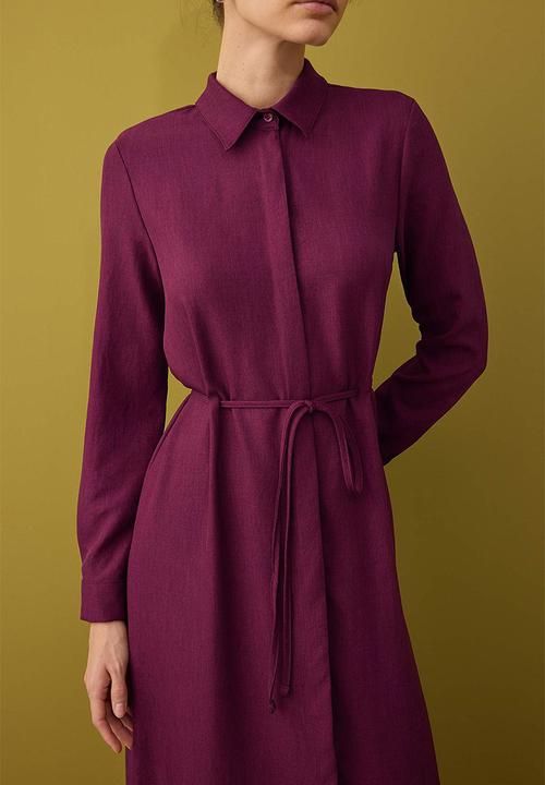 Trendyol - Midi Woven Shirt Dress - Burgundy
