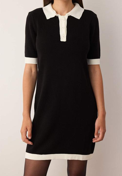Trendyol - Mini Straight Knitwear Contrast Collar Dress - Black