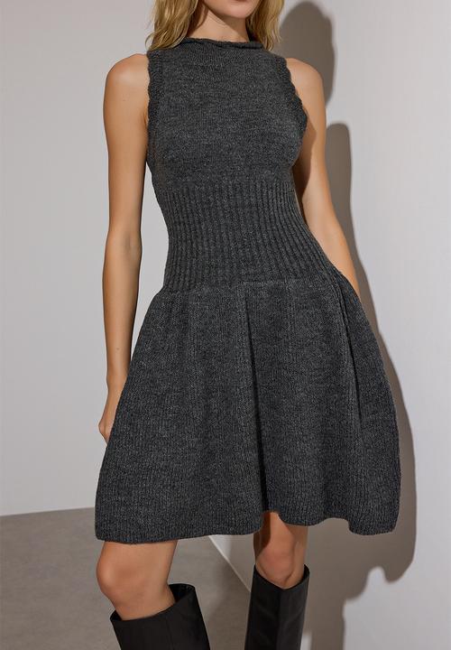 Trendyol - Mini Aline Knitwear Dress - Dark Grey