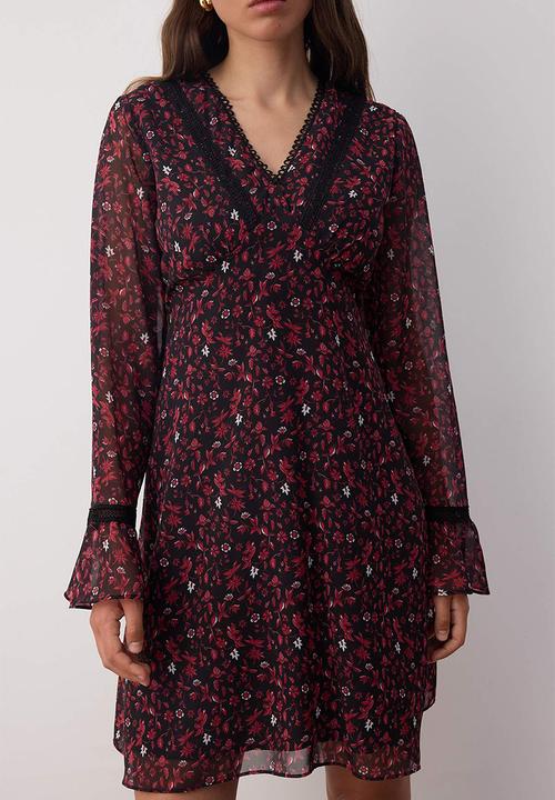 Trendyol - Mini Aline Woven Vee Dress - Floral Burg