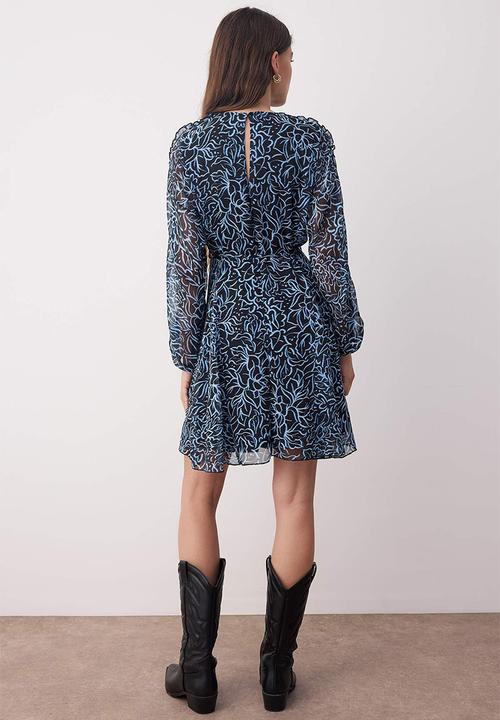 Trendyol - Mini Aline Woven Frilled Dress - Floral Blue