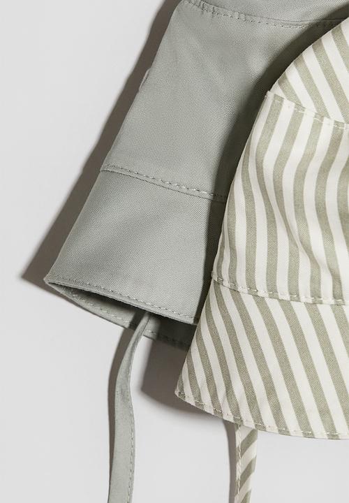 H&M - 2-Pack cotton sun hats - light dusty green/striped