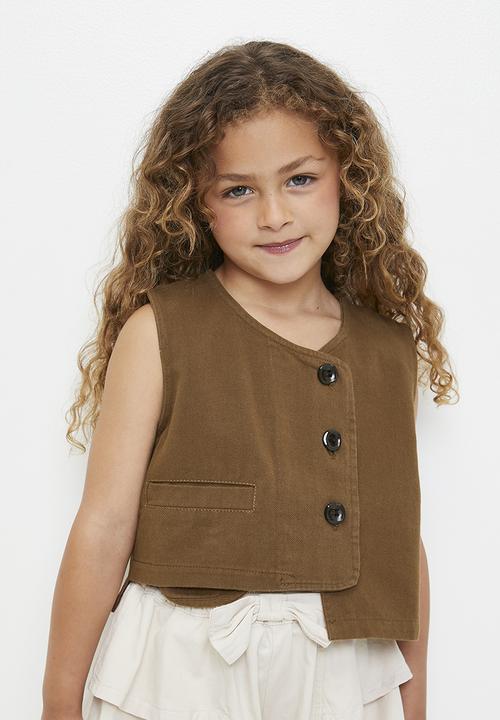 Pop Candy - Asymmetrical vest with welt pocket - brown