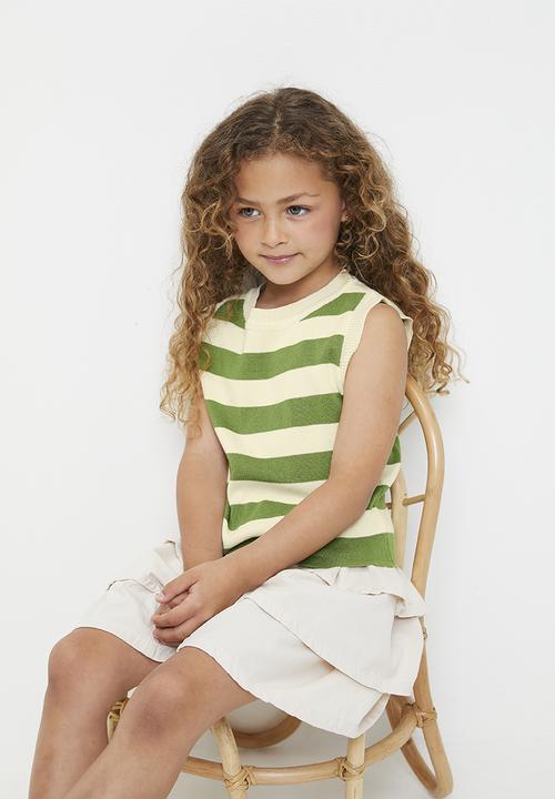 Pop Candy - Awning striped lightweight knit vest - green/beige